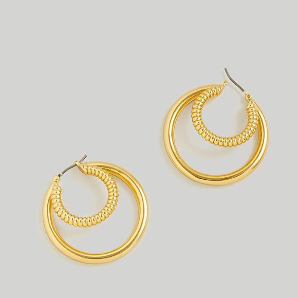 Madewell Gold Ribbed Double Hoop Earrings/ NWT - Picture 1 of 6